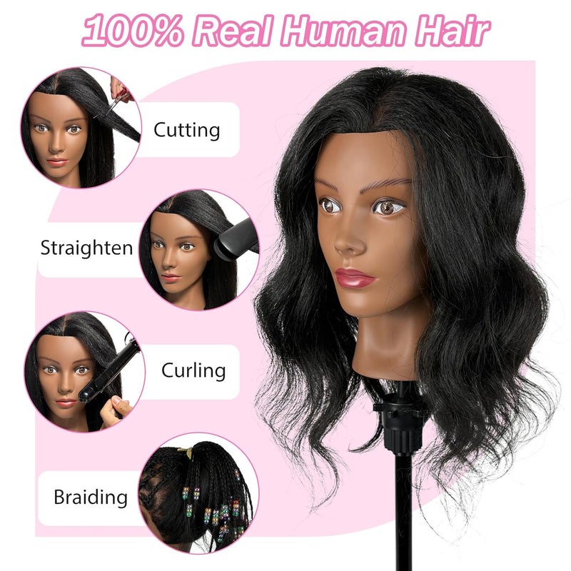 Opini 18" Mannequin Head Human Hair with 100% Real Hair Human Hair Mannequin Doll Head for Hairdresser Practice Braiding Hairstyling with Adjustable Tripod Stand and Tools (18 Inch- Tripod Set) - Image 2